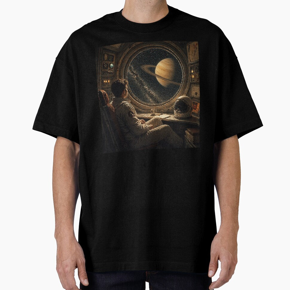 Astronaut Watching Galaxy – Retro Space Interior, Cosmic View, Vintage Sci-Fi by Galskap