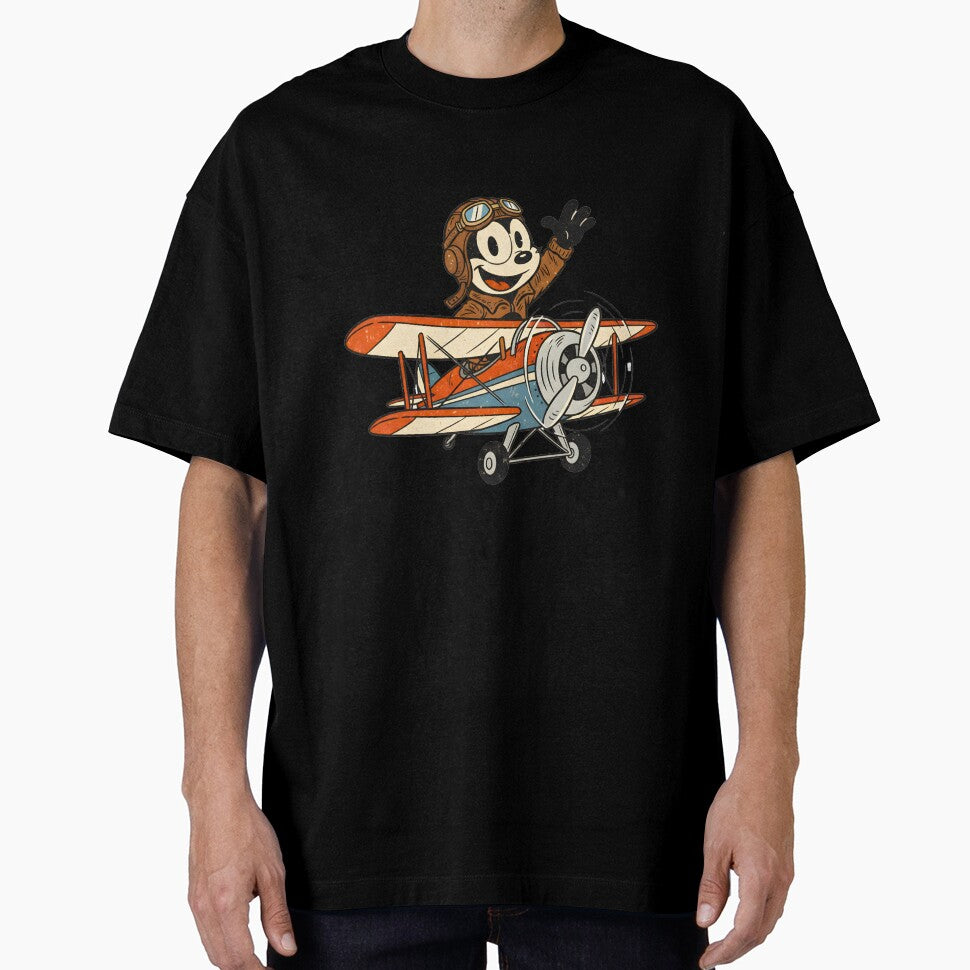 Felix the Cat Vintage Airplane Adventure – Retro Cartoon Tee by infinitearte