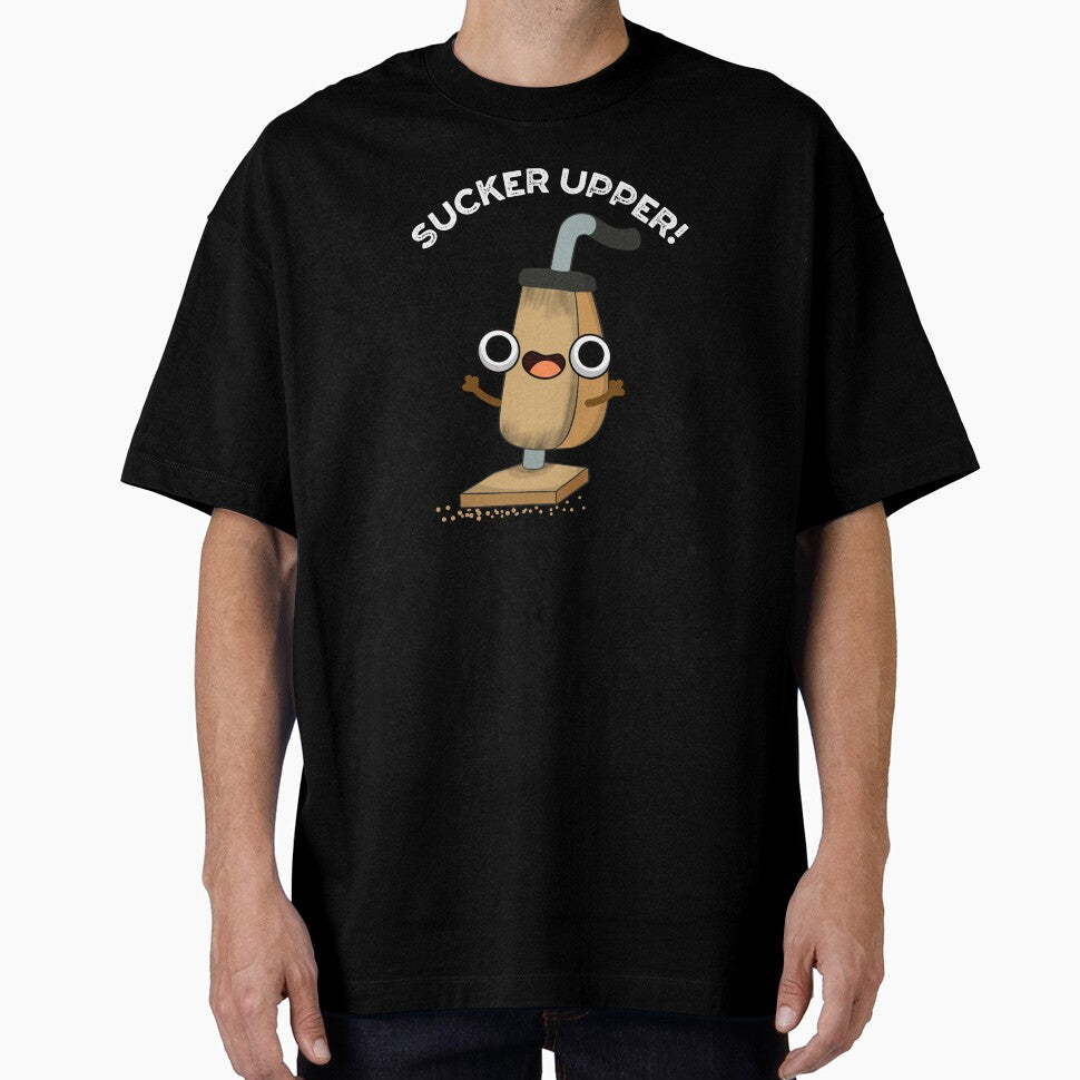 Sucker Upper Funny Vacuum Cleaner Pun  (Dark BG) by punnybone