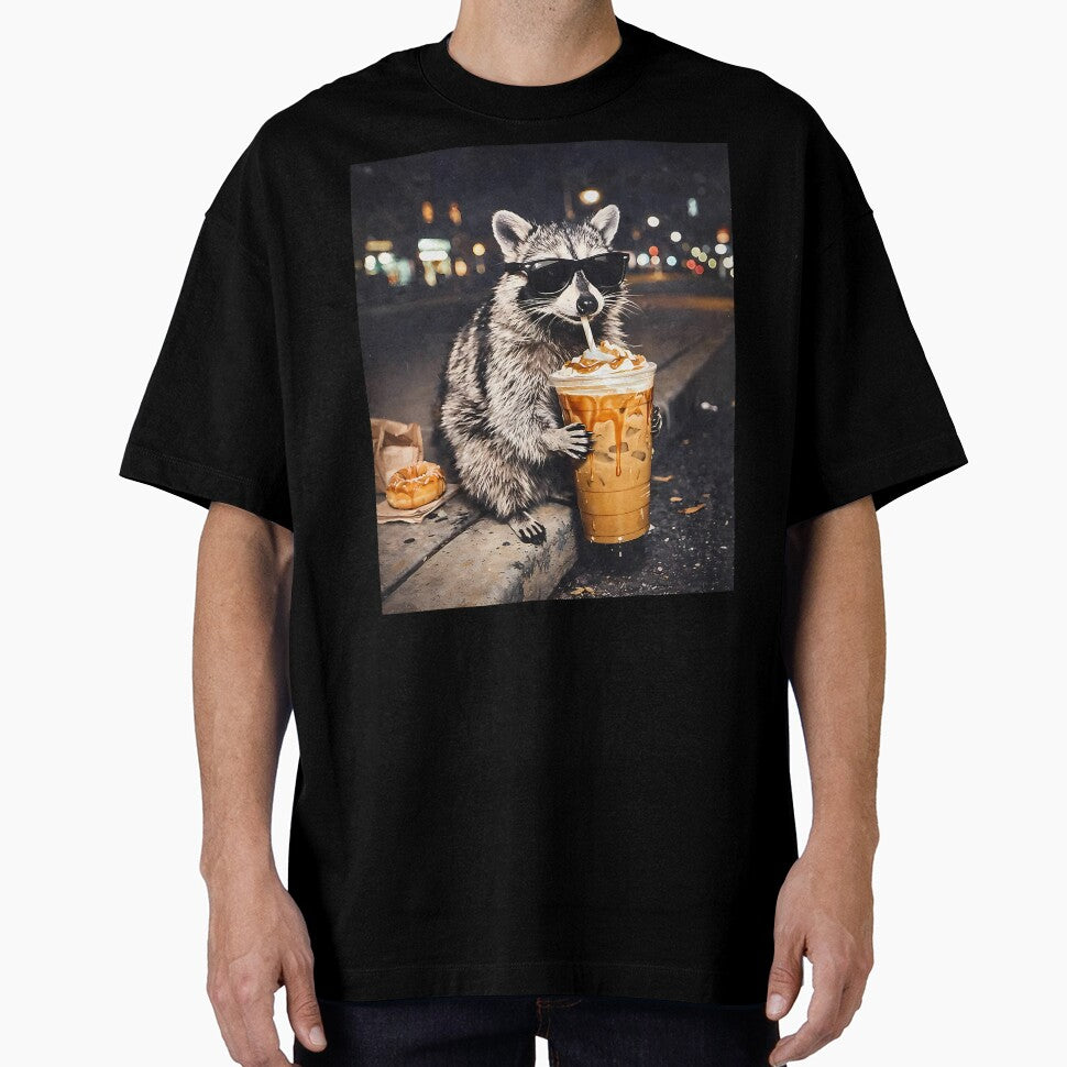 Cool Raccoon Drinking Iced Coffee Animal Meme Graphic by susannenovak