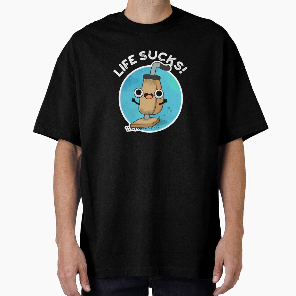 Life Sucks Funny Vacuum Cleaner Pun (Dark BG) by punnybone