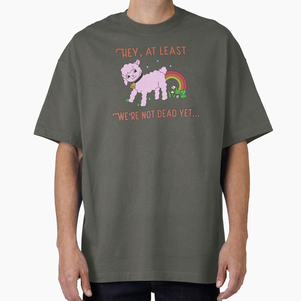 At Least We Are Not Dead Bright Side Lamb Ironic Dark Cute Pink Lamb Cartoon by IronicBGear