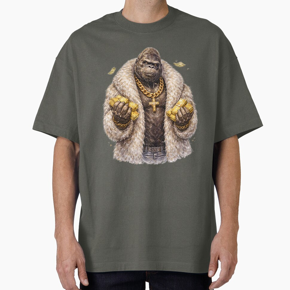 Luxury Gorilla Boss Sticker – Gold Wealth Street Animal Art by Felixuss