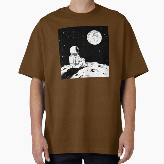 Astronaut Sitting on Moon Looking at Earth - Space Art Design by TeyArtWork