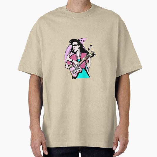 "The Guitar-Playing Woman in a Pink Blouse and Emerald Dress" by FunnyShopGirl