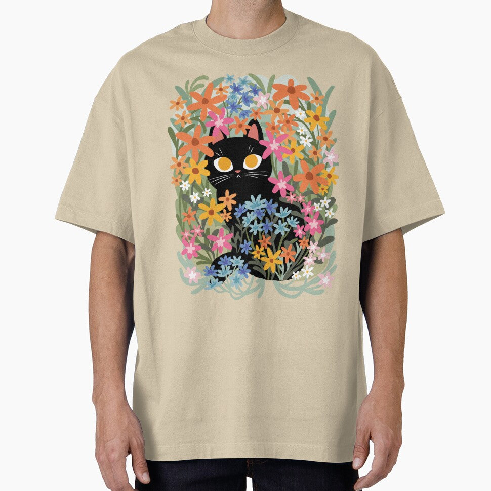 Black Cat in Flower Patch by michelledraws