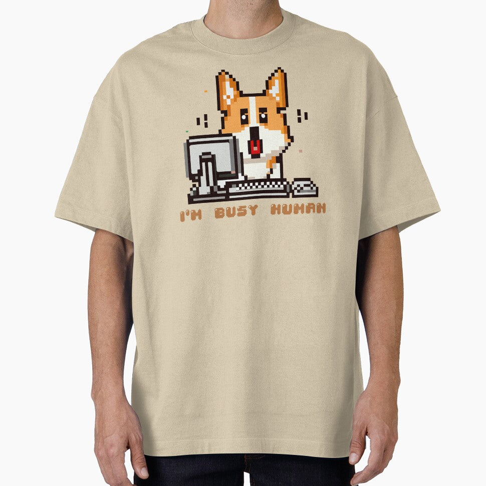 Corgi puppy sitting on a computer with the phrase ''I´m Busy Human'' by ARVM