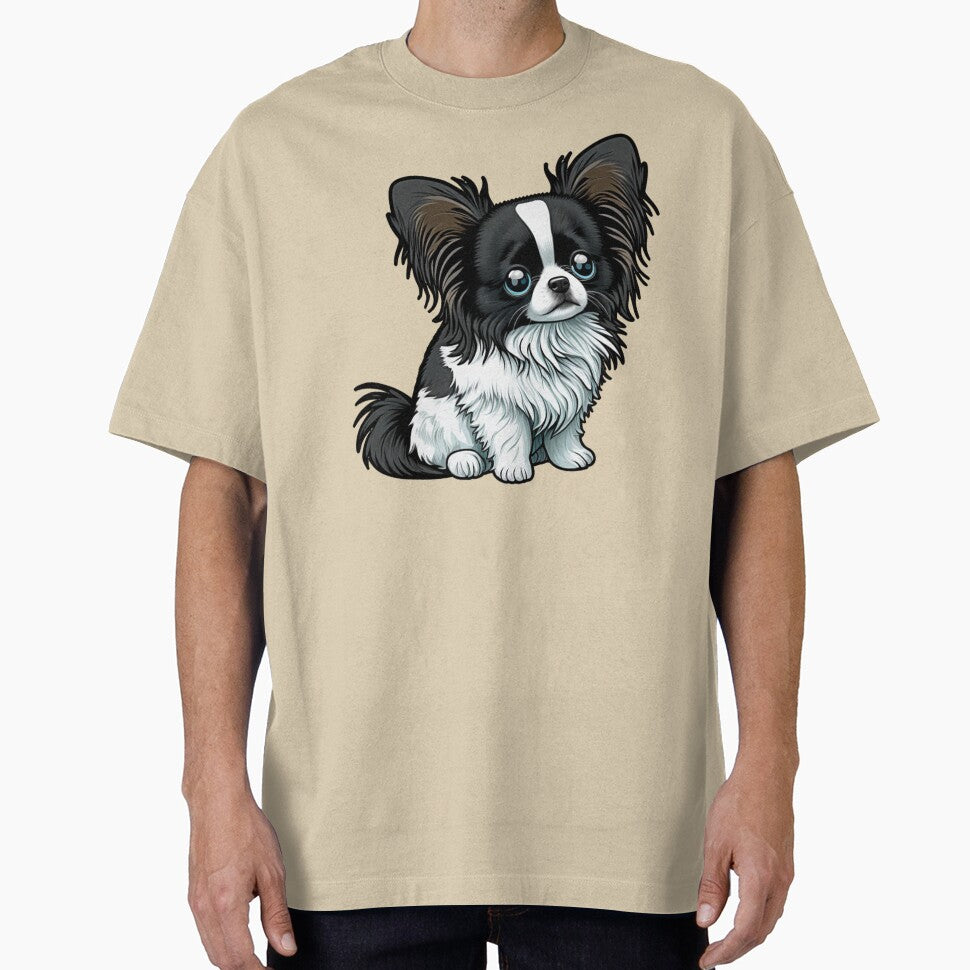 Papillon Dog Puppy - Black and White Fur - Kawaii Cartoon by UncannyCanvas