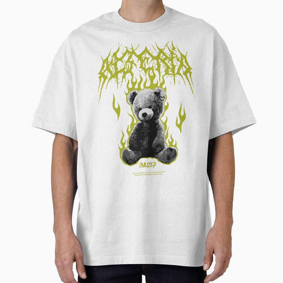 Teddy Bear on Fire Punk Streetwear by NF Designs Studio DTF