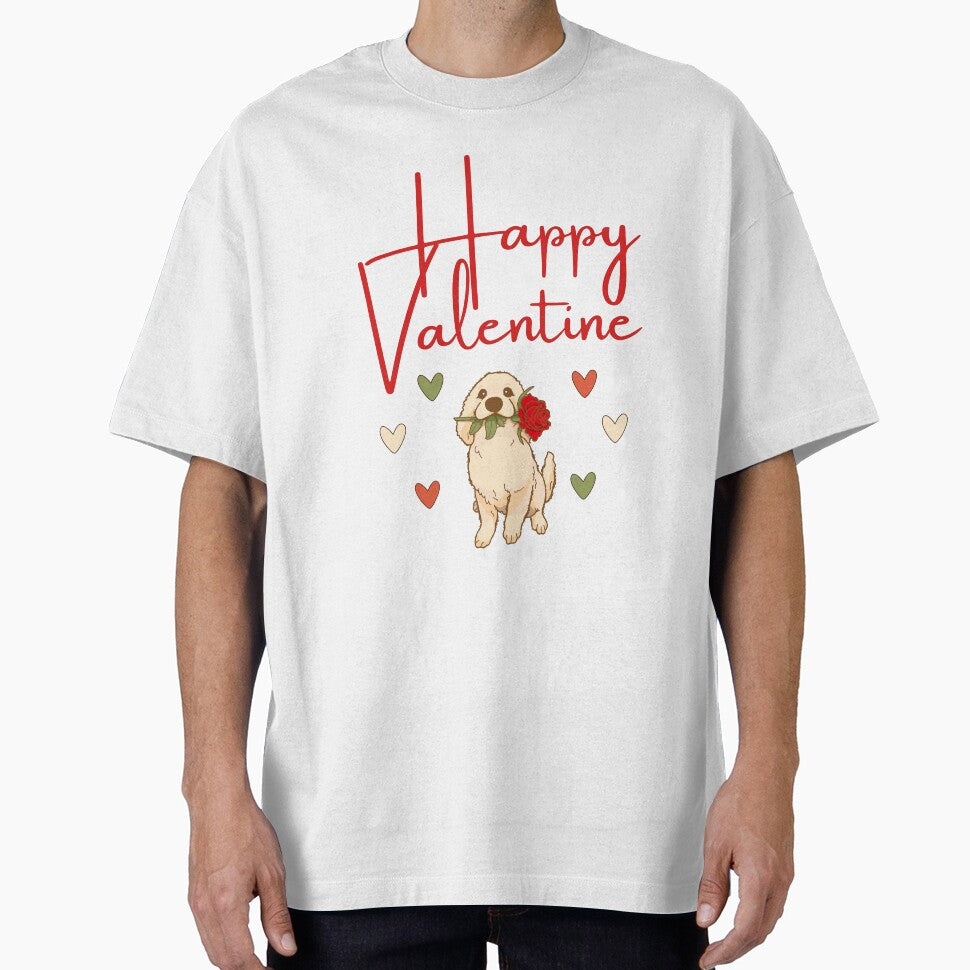 Happy Valentine - Cartoon Golden Retriever Dog with Roses Design by Raise2Shine