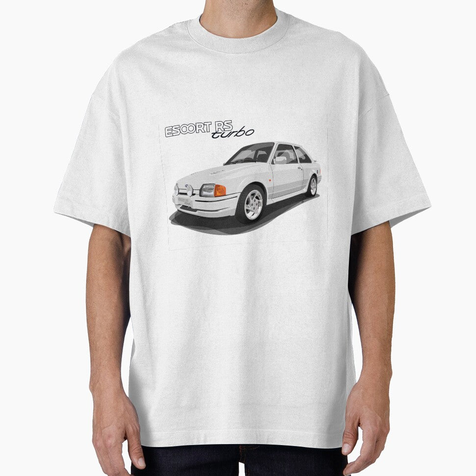 Ford Escort RS Turbo Vector Drawing - White by Steve Kidd Art