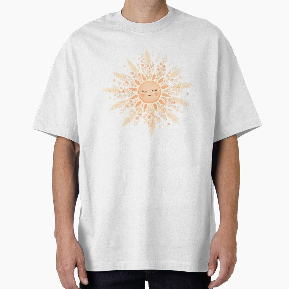 Boho Sun Face with Pampas Grass and Wildflowers — Celestial Floral Art by Art-Selling