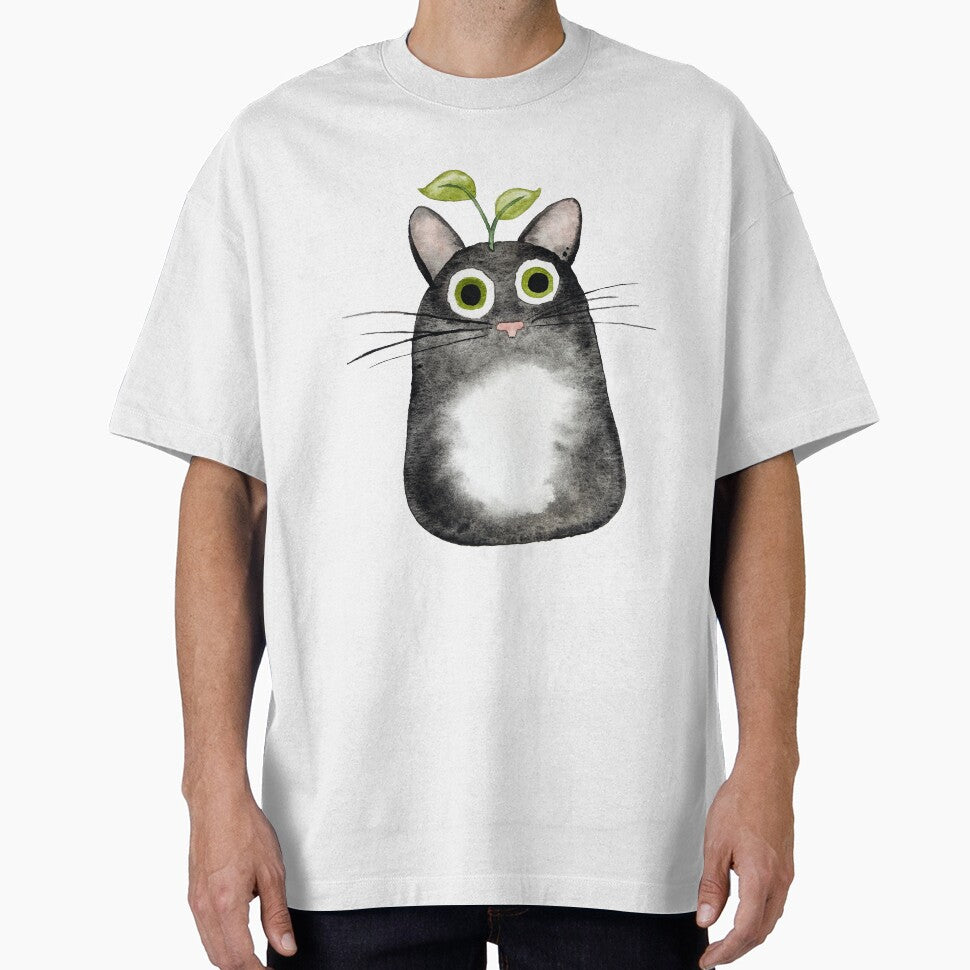 Black Tuxedo Cat with Plant by Hannah Smolensky