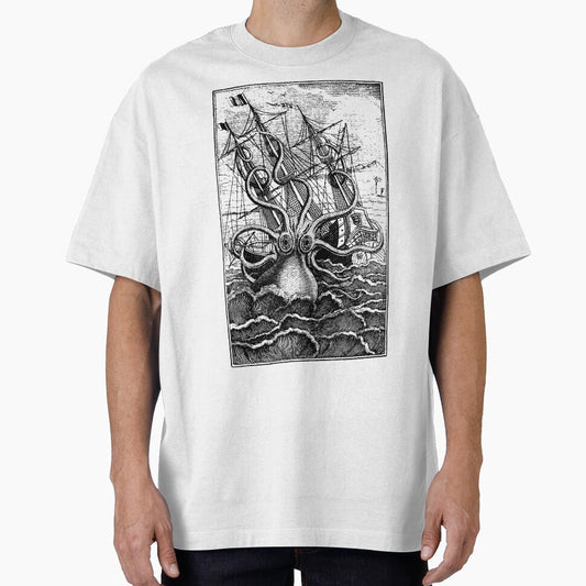 Vintage Kraken attacking ship illustration by monsterplanet