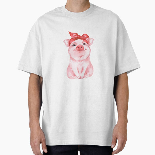 Cute Pig with Red Bow Headband | Hand-Painted Farm Animal Art by Gribanessa