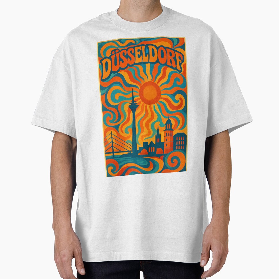 Trippy Psychedelic Poster of Düsseldorf | Neon Rhine River Skyline | Surreal German Cityscape Art by PaintedPixels01