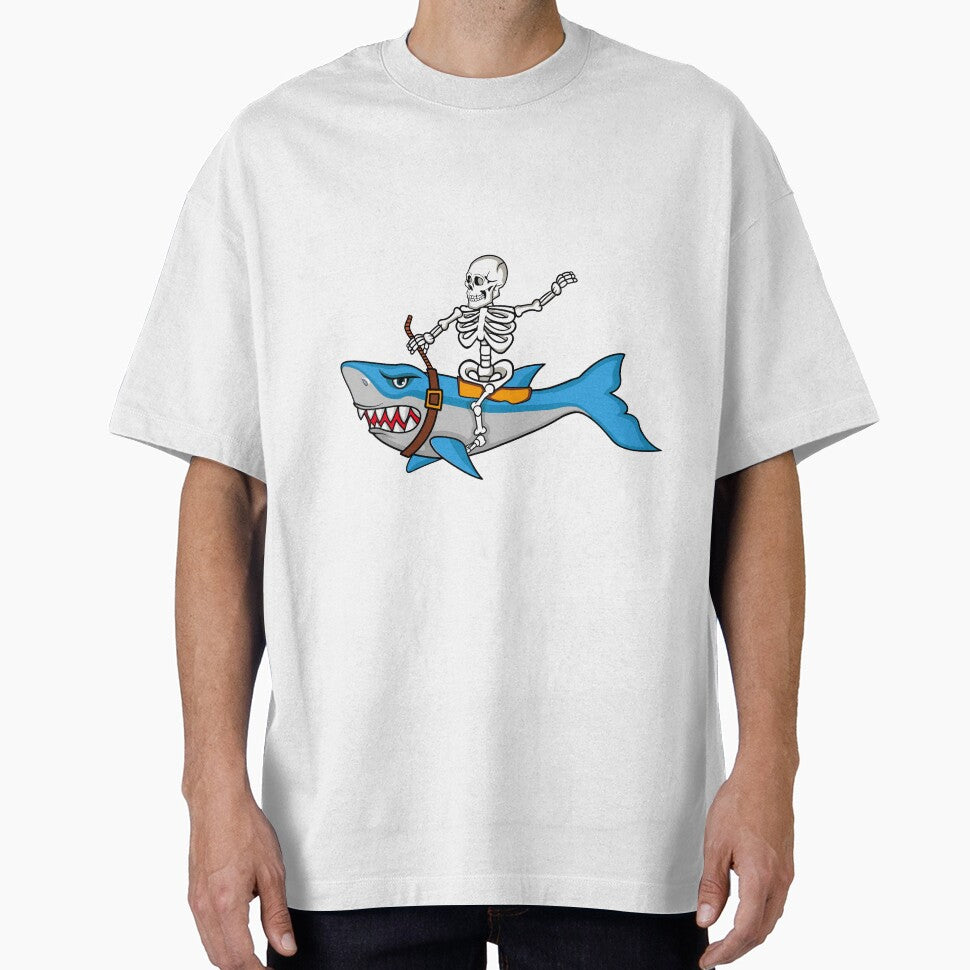 Whimsical Skeleton Riding Kawaii Shark As If In A Rodeo by CreativeCranium