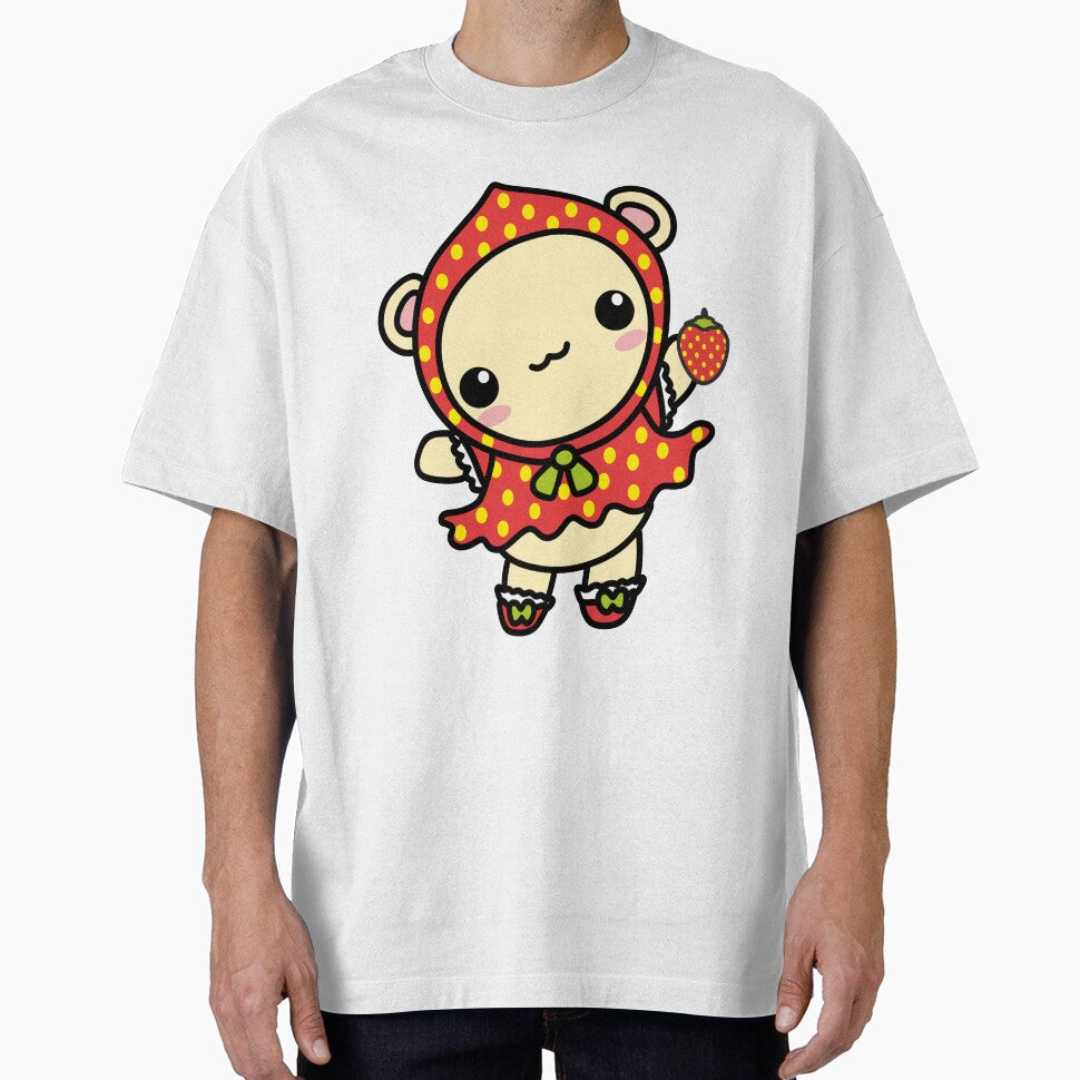 Precious Kawaii Teddy Bear In Cute Strawberry Outfit Holding Strawberry by CreativeCranium