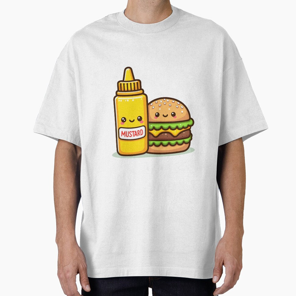 Kawaii Burger Sitting Beside Mustard Bottle by CanvasCutie