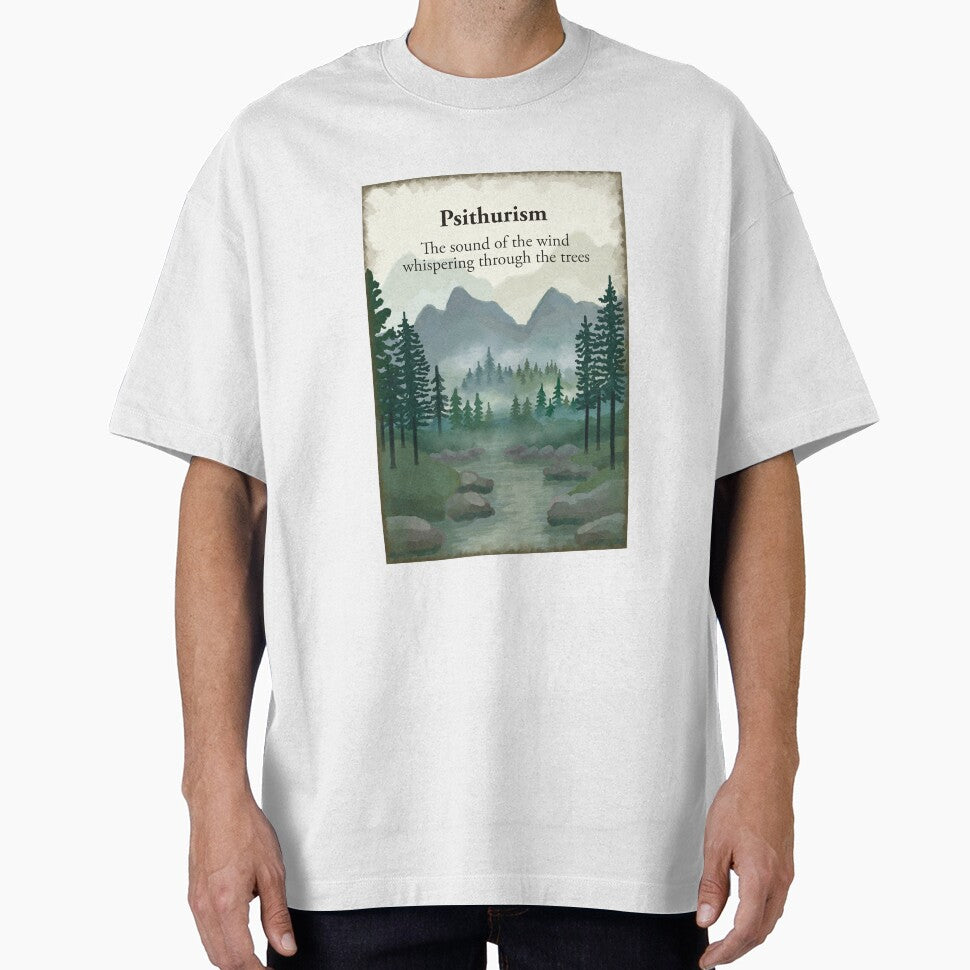 Psithurism The sound of the wind whispering through the trees. Misty forest woodland, river, hills mountains painting by Scat the cat