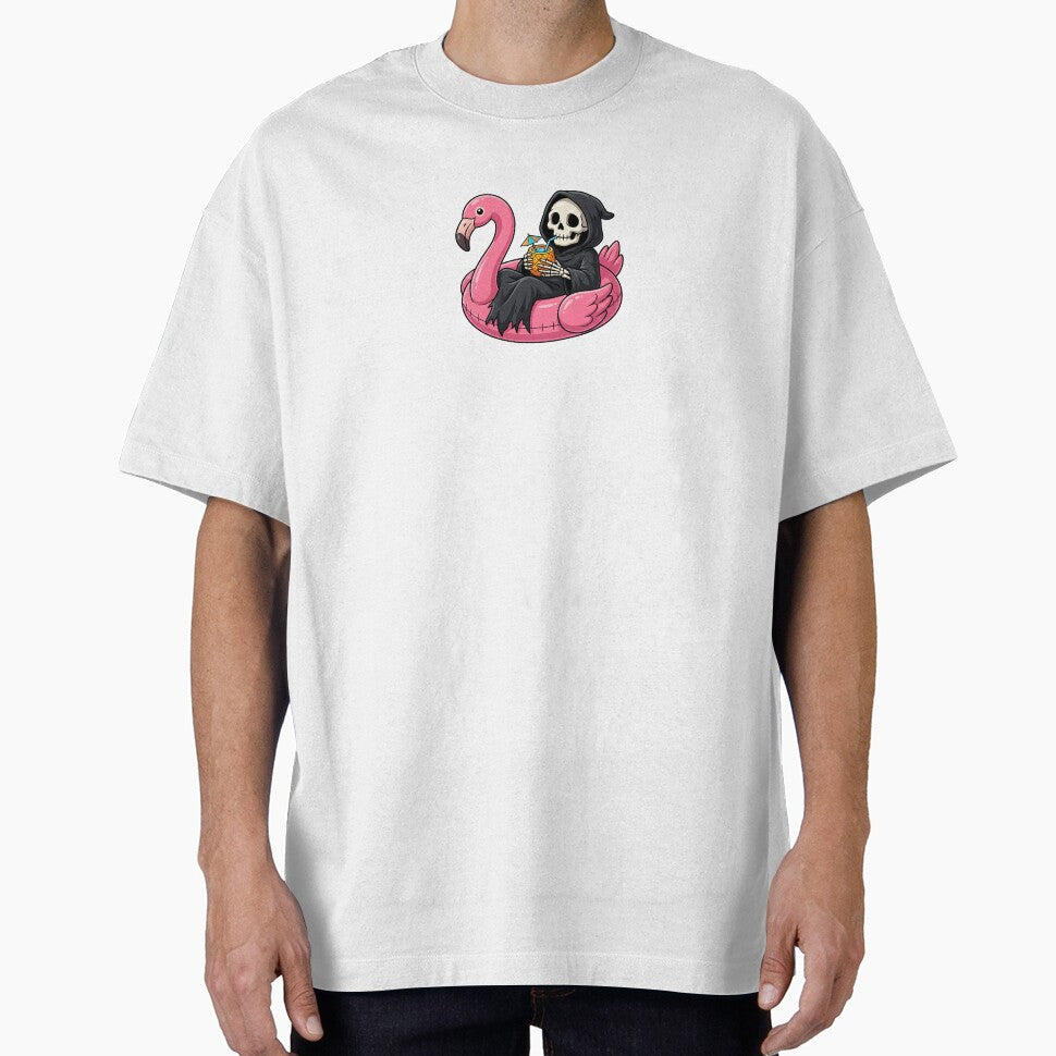 Cute Grim Reaper Relaxing in Flamingo Float by Kvarny