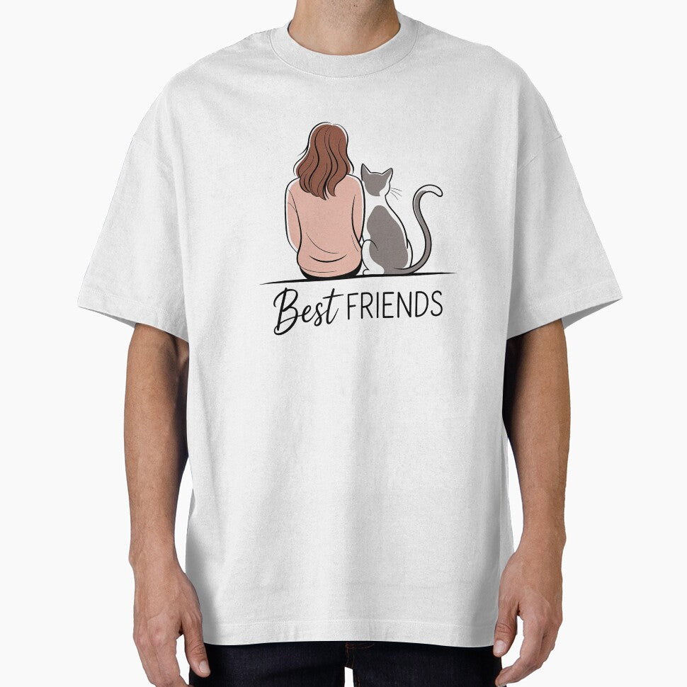 Girl and Cat Best Friends Cute Cat Lover Gift by Cool-cat-art