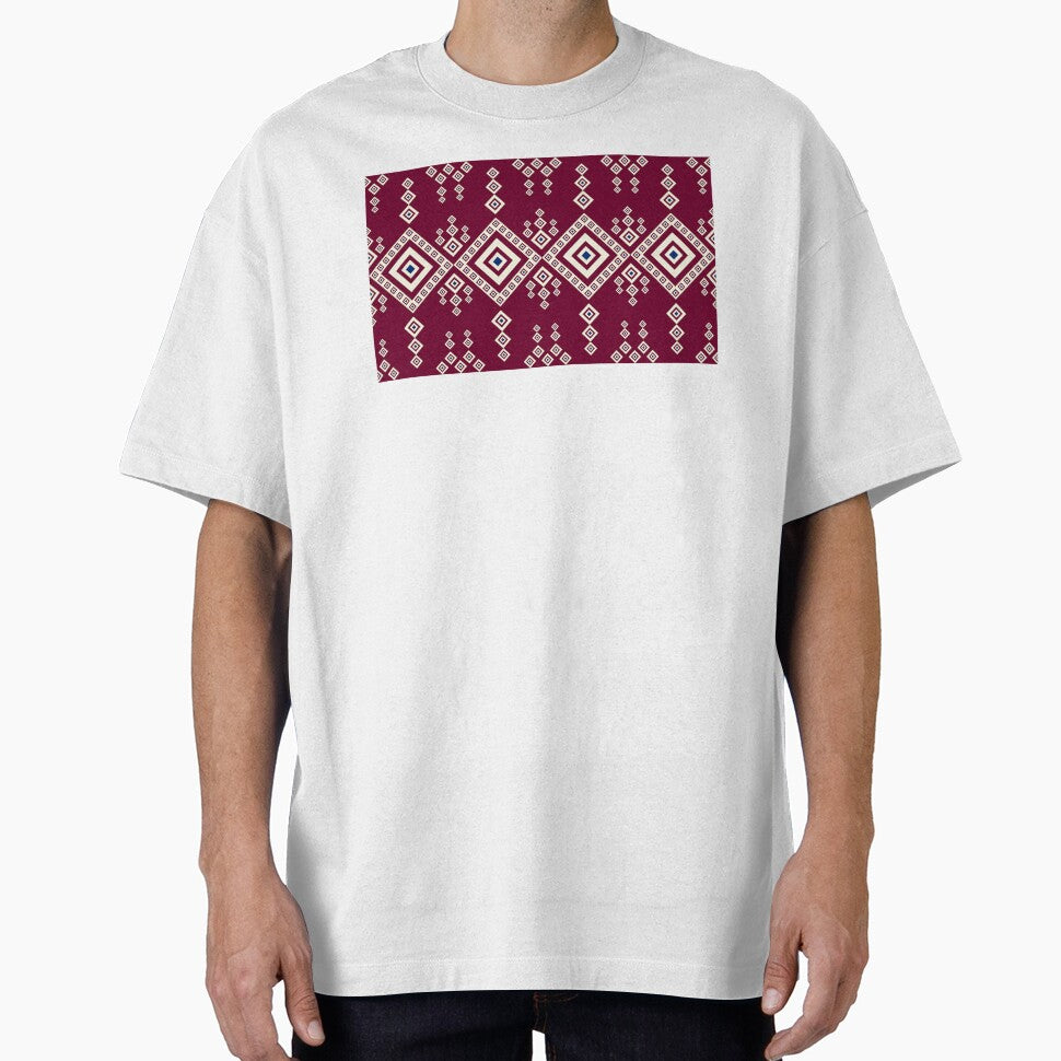 Native ethnic style fabric pattern featuring diamond shapes in a burgundy tone. by Nengsang
