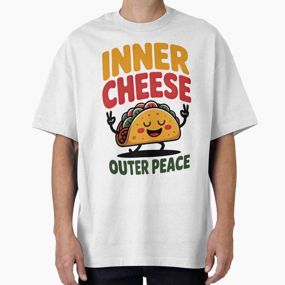 Funny Taco Cartoon Illustration – Inner Cheese Outer Peace – Cute Food Pun with Meditation Humor by C-Kav