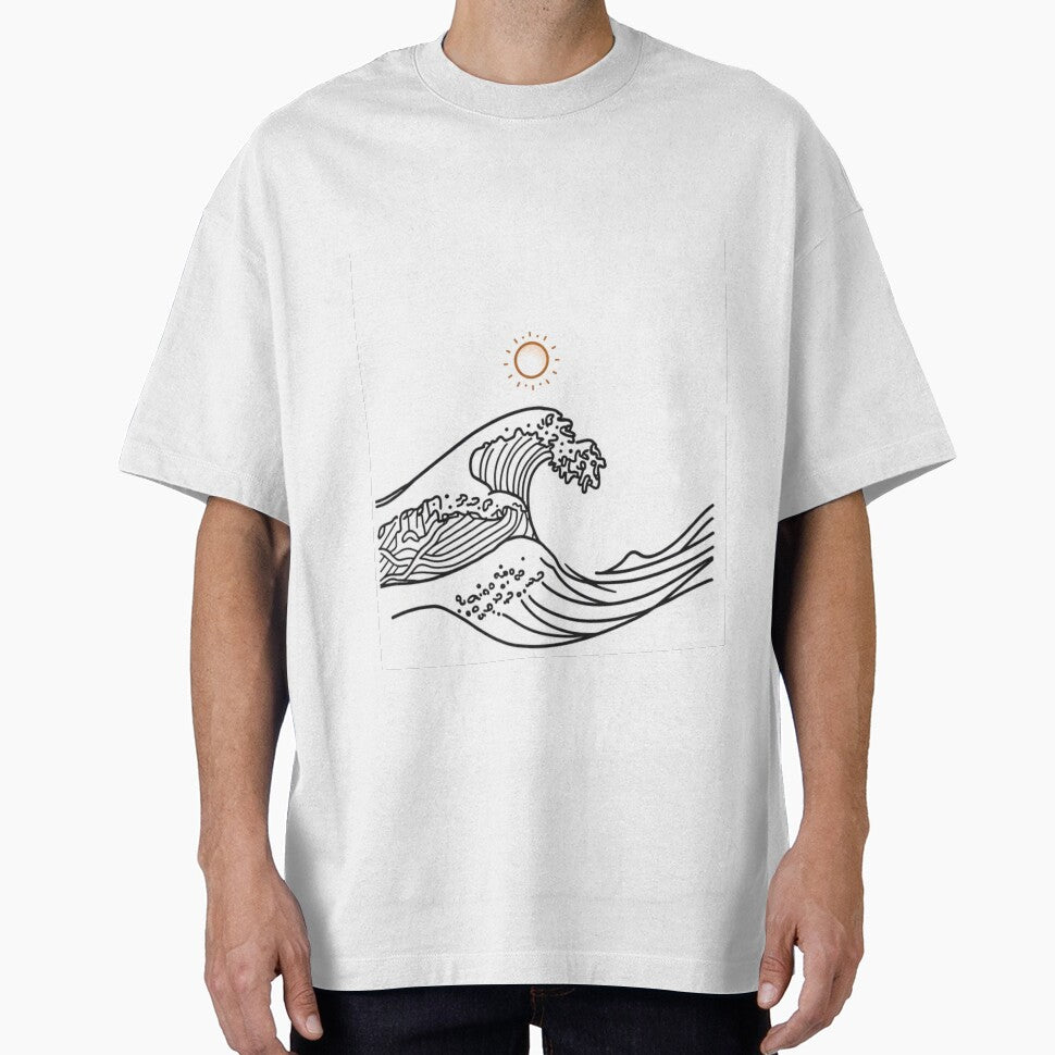 Minimal Ocean Wave Line Art with Sun – Clean Aesthetic Design by PunchlinePress