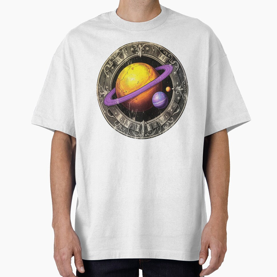 Vintage Badge Cosmic Planet with Purple Ring by Bloomkept