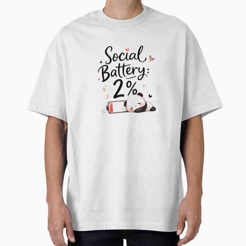 Cute Social Battery 2% Panda – Introvert Low Energy Funny Design by Sanika arts