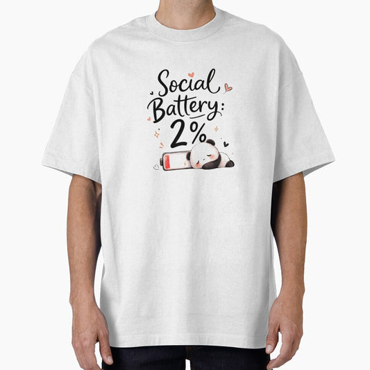 Cute Social Battery 2% Panda – Introvert Low Energy Funny Design by Sanika arts