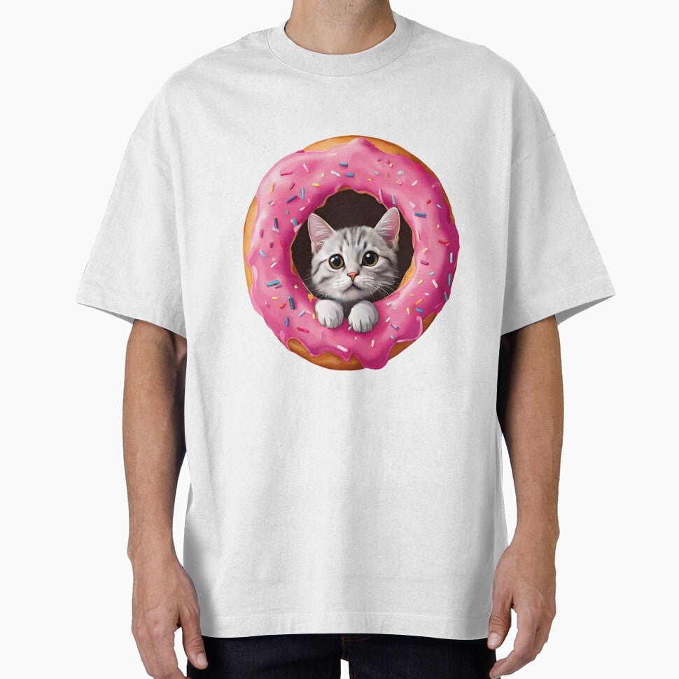 Cute Cat Looking Through Pink Donut by silviaol