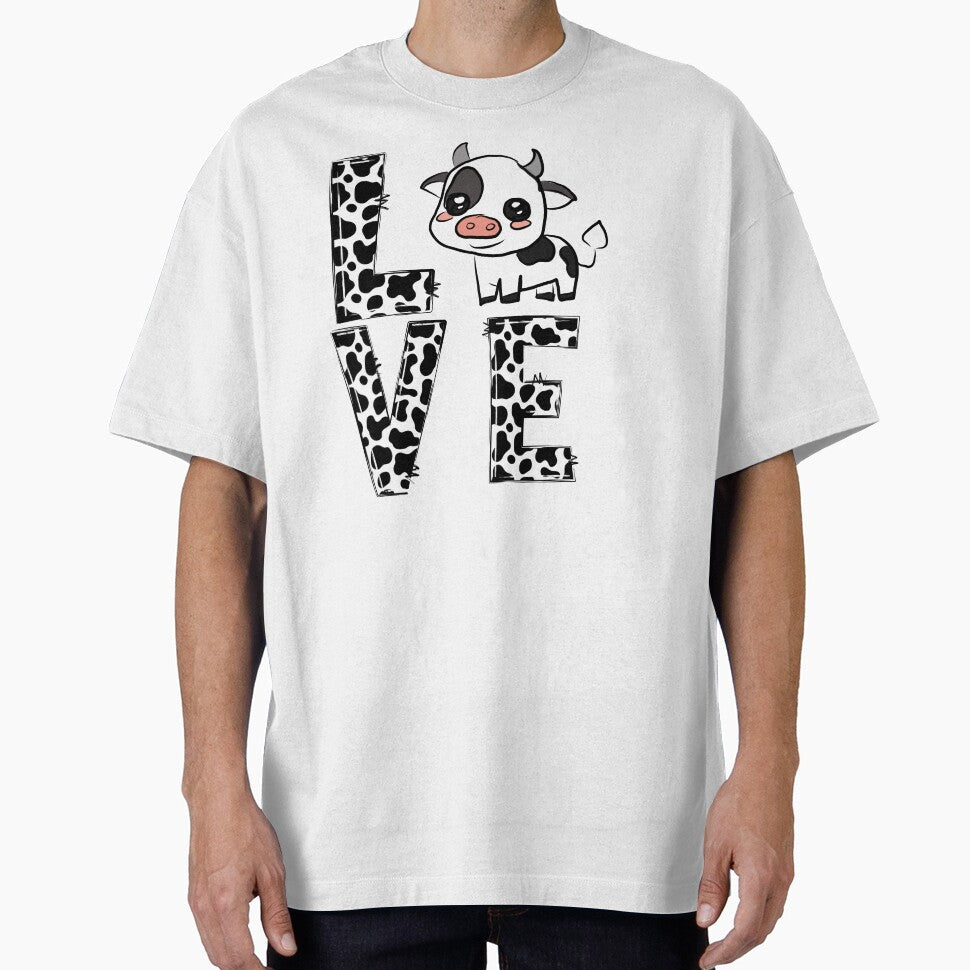 Cute Cow Love Typography – Black and White Farm Animal Graphic Design by ForcePrint