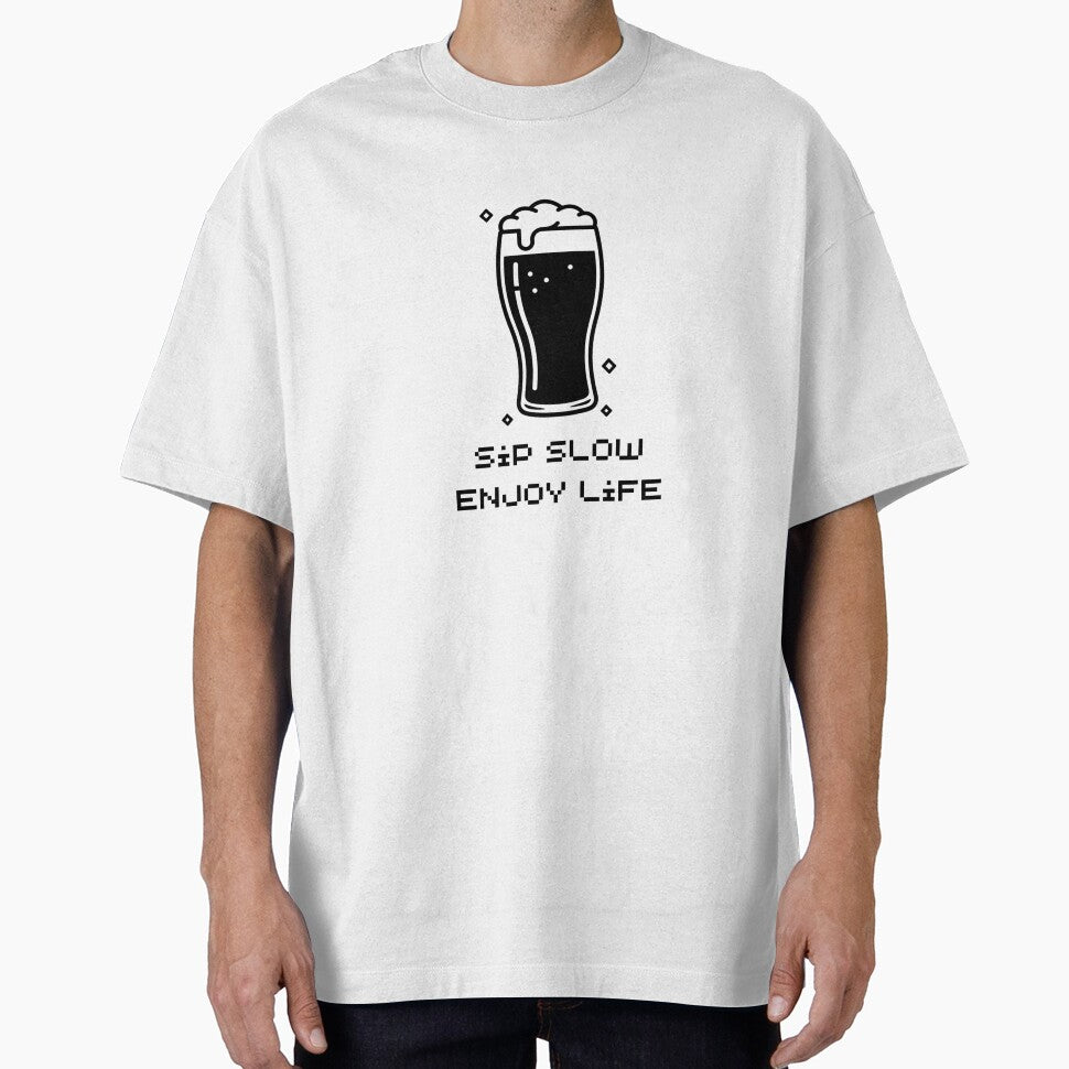 Sip Slow Enjoy Life Beer Drinker Quote by Yassine Line Studio