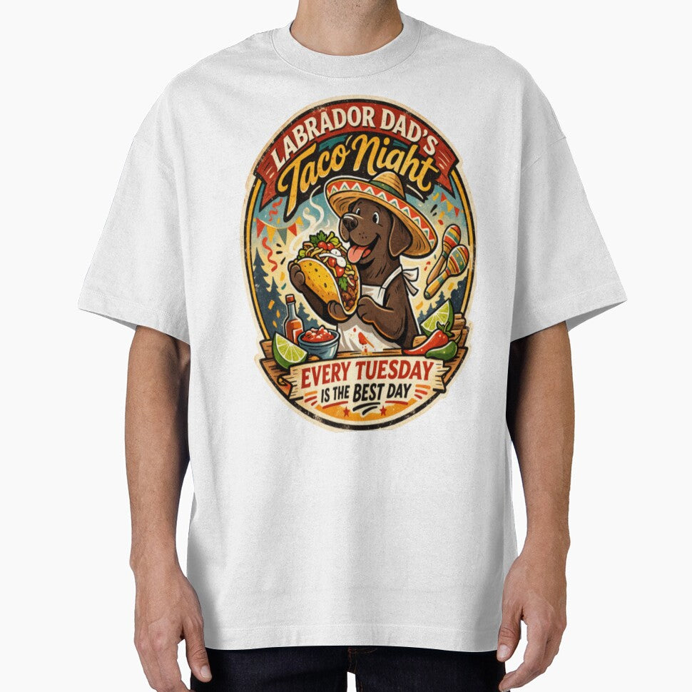 Labrador Dad's Taco Night | Chocolate Lab Sombrero Vintage Badge | Funny Dog Taco Lover Gift by PawPrintCustom