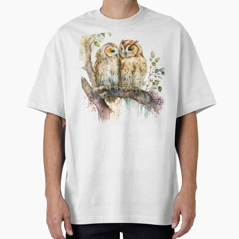 Pair of Owls Watercolor owl painting, owl birds on branch by adlydesigns