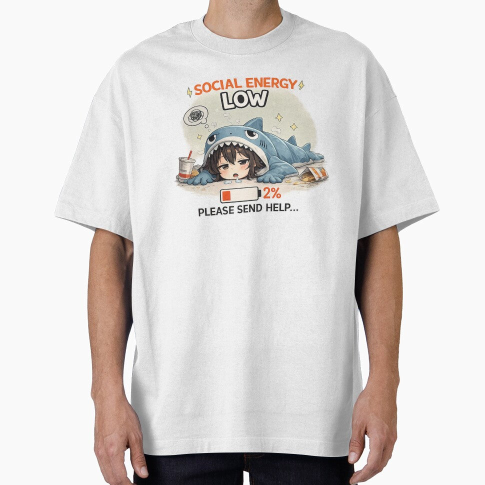 Social Energy Low – Funny Shark Anime Introvert Design by YamiSociety
