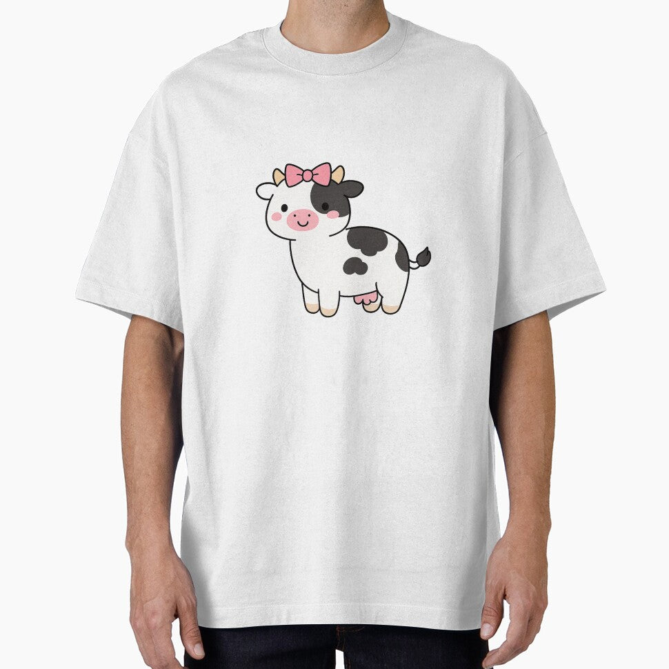 Adorable Kawaii Cow with Bow – Cute Minimalist Illustration by HeyHas