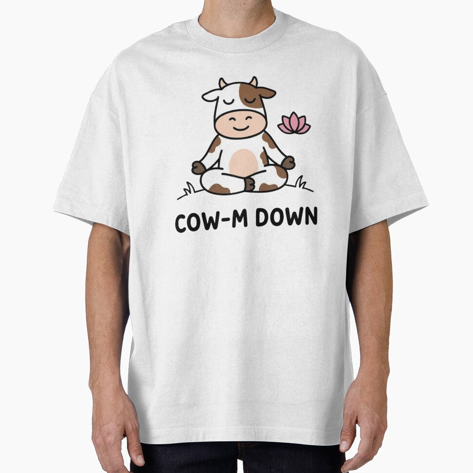 Cow-M Down – Funny Yoga Cow Pun | Cute Meditation Cow Cartoon by aiqdelicia