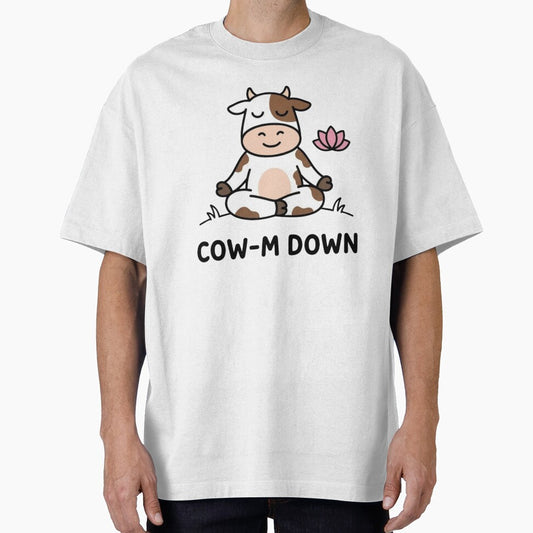 Cow-M Down – Funny Yoga Cow Pun | Cute Meditation Cow Cartoon by aiqdelicia