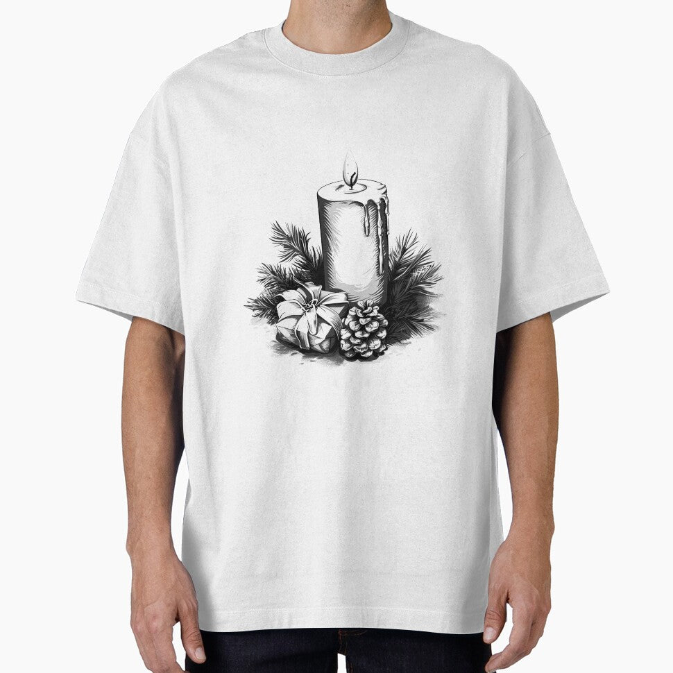 Christmas Candle with Pinecone and Gift – Classic Holiday Illustration by inkoutninja
