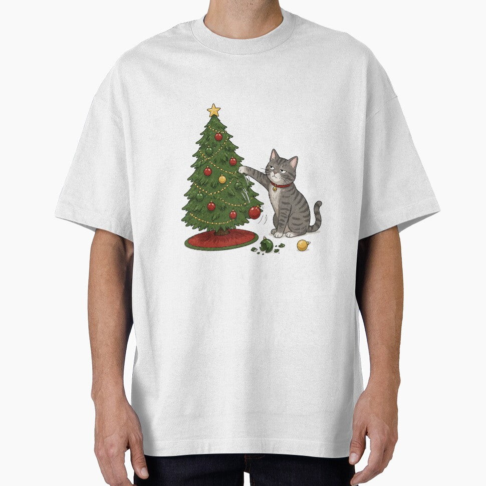 Funny Cat Christmas Shirt | Cat Knocking Ornaments Off Tree Tee by SleepyLlamaClothes