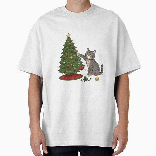 Funny Cat Christmas Shirt | Cat Knocking Ornaments Off Tree Tee by SleepyLlamaClothes