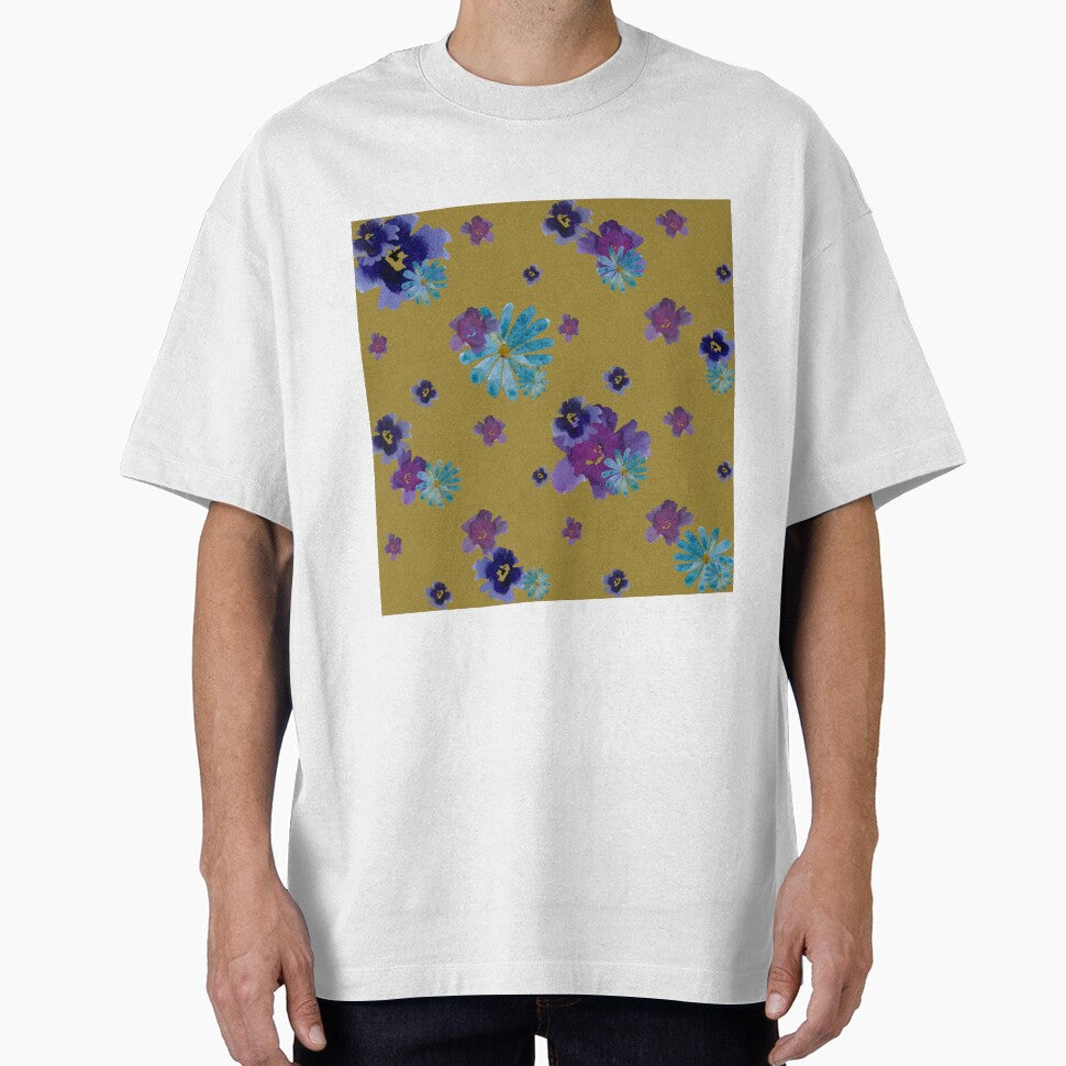 Violet daisy blue flower yellow pattern watercolor by Yana Mustafina | Boho Soulful Designs