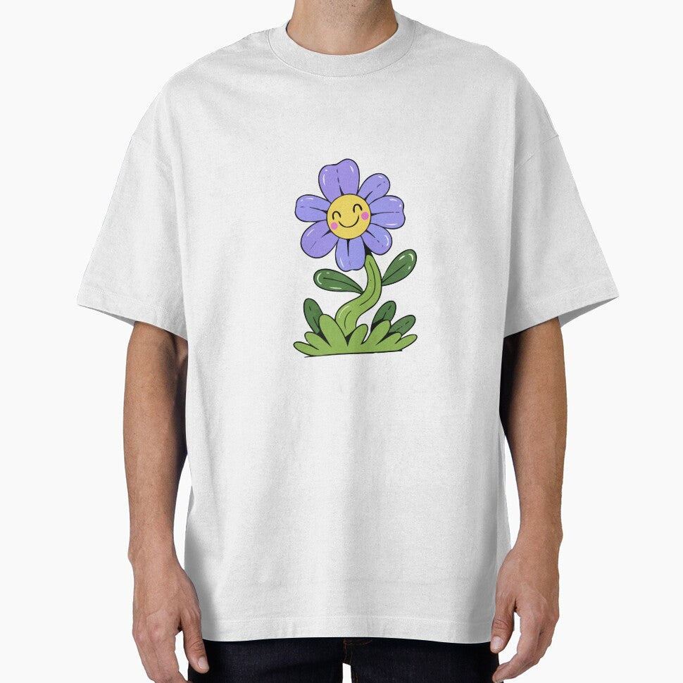 Cute smiling purple flower with a kawaii cartoon style, perfect for stickers, gifts, and cheerful aesthetic designs. by yellowpumkin