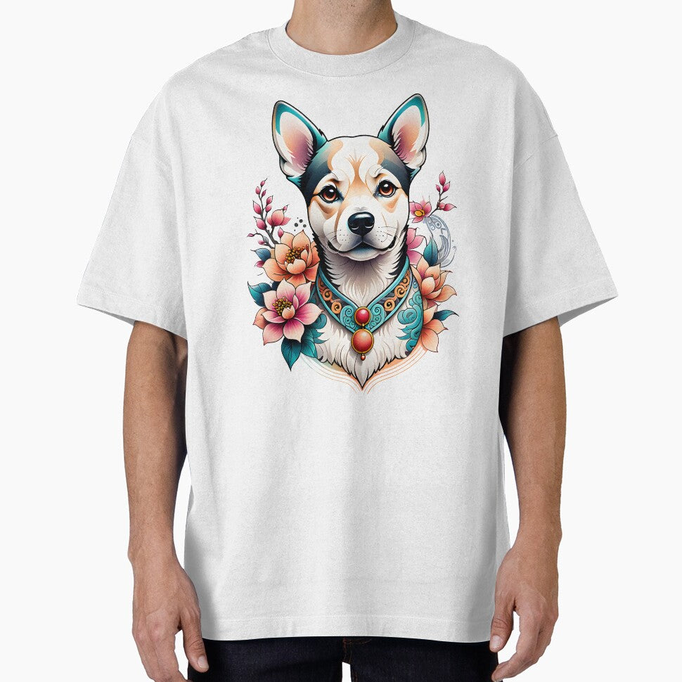 A cute dog with beautiful flowers in Chinese style by DADA635