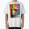 Cubist Wine Bottle and Glass - Bold Geometric Still Life with Vibrant Modern Color Composition by OlfactoART Studio