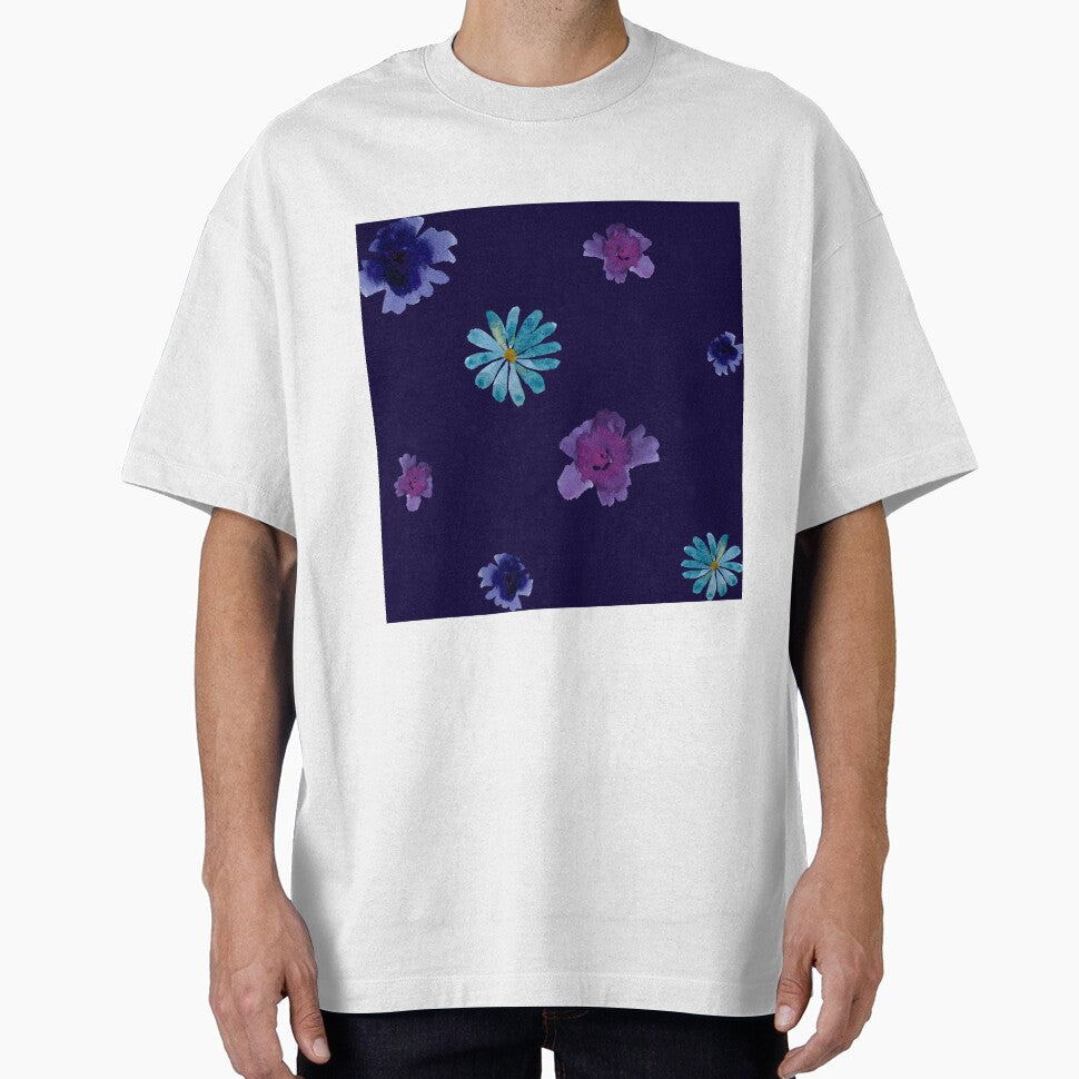 Violet daisy flower blue simple pattern watercolor by Yana Mustafina | Boho Soulful Designs