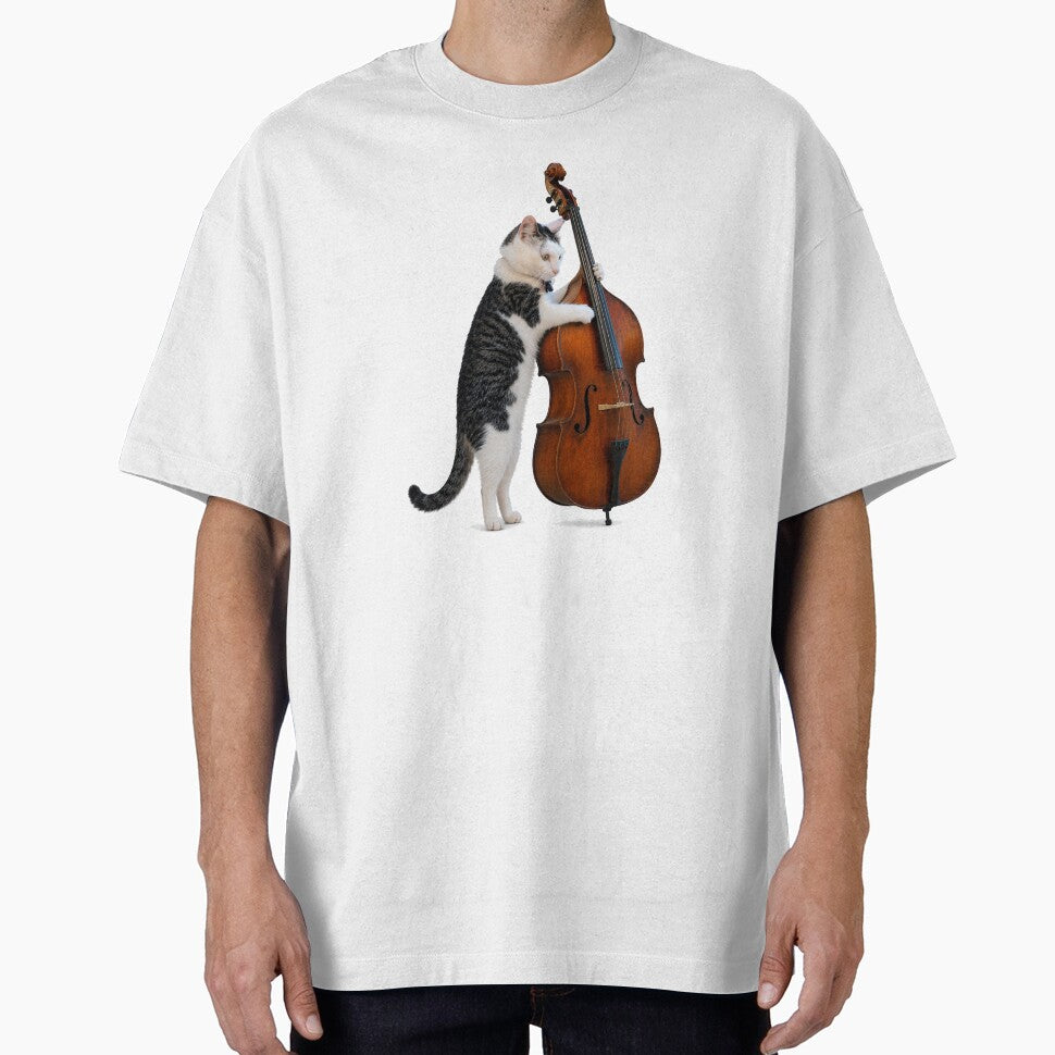 Cool cat playing upright bass by drygulchshop